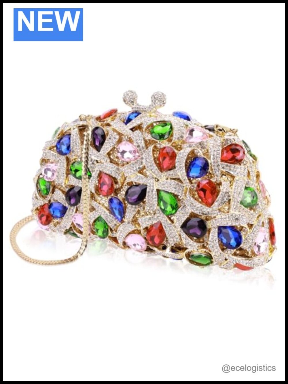 Crystal Clutch Evening Bag Rhinestone Trapezoid Wristlet Chain